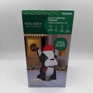 Holiday Living 3.5 Foot Air Blown Inflatable Boston Terrier Dog LED Lights NEW